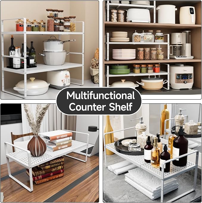 jkxoo 2Pack Expandable Cabinet Shelf Organizers, Stackable Metal Shelves - Image 6