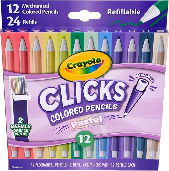 Crayola Clicks 2.0mm Mechanical Colored Pencil Set, 12 Pastel Colors, Cute by Crayola