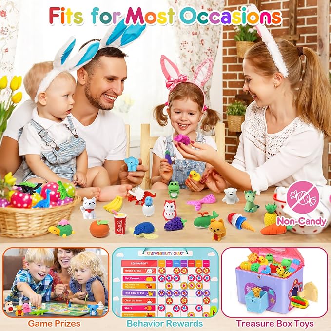 80PCS Mini Animal Erasers for Kids Bulk Small Toys, 3D Cute Erasers Desk Pets - Image 4