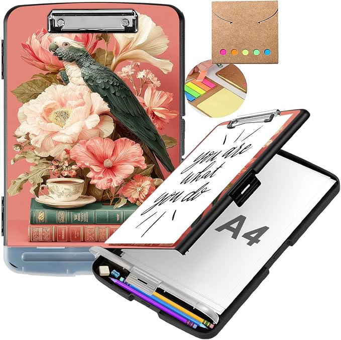 Parrot Flowers Clipboard with Storage, Clip Board 8.5 x 11（A4) with Pen Holder by Unknown