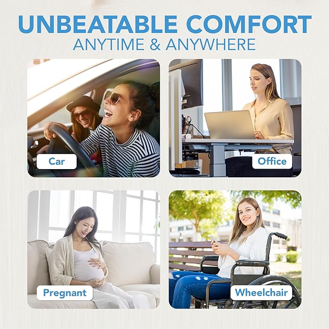 Car Seat Cushion, Comfortable Memory Foam Seat Pillow for Driving, Sciatica-Back Pain Relief, Cushion for Car-Truck, Office, Wheelchair - Black&Gray-DeskLoop Office