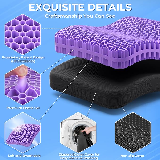 TushGuard Gel Seat Cushion for Long Sitting, Enlarged & Thickened Patent Design - Image 5