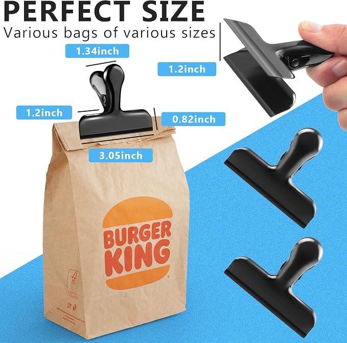 Bag Clips, Heavy Duty Stainless Steel Chip Clips, 8 Pack Food Bags Clamp Great - Image 2