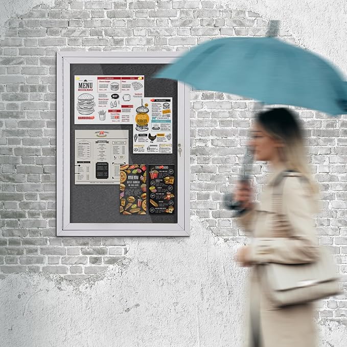 SWANCROWN Outdoor Bulletin Board Weatherproof 36x24in, Enclosed Bulletin Board with Locking Door Wall Display Case for Office School Commerce Show, Black Felt, Sliver Aluminum Frame-DeskLoop Office