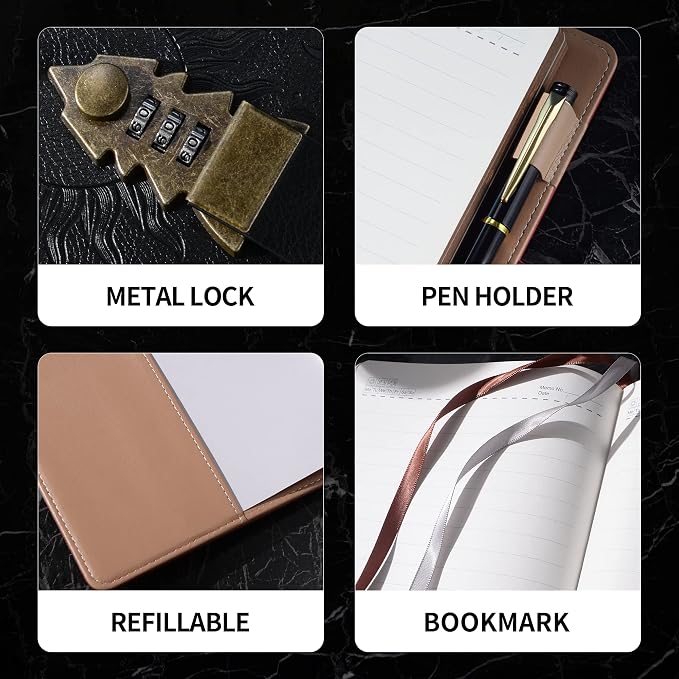 ZXHQ A5 Journal with lock, 120Gsm 224 Pages Lock Diary, Pen Set, Refillable - Image 5