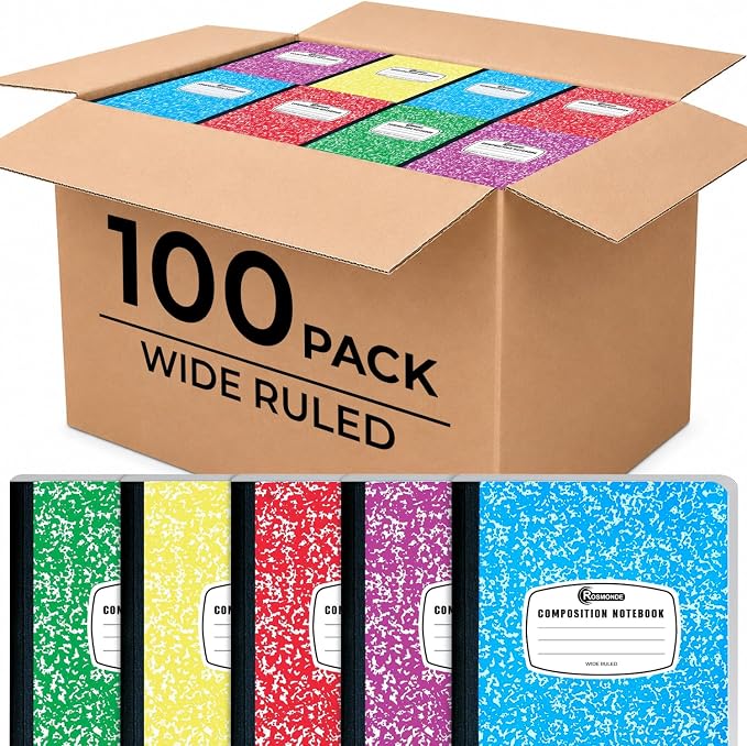 Rosmonde 100 Pack Bulk Composition Notebook Wide Ruled, 200 Pages, 9-3/4 x by Rosmonde