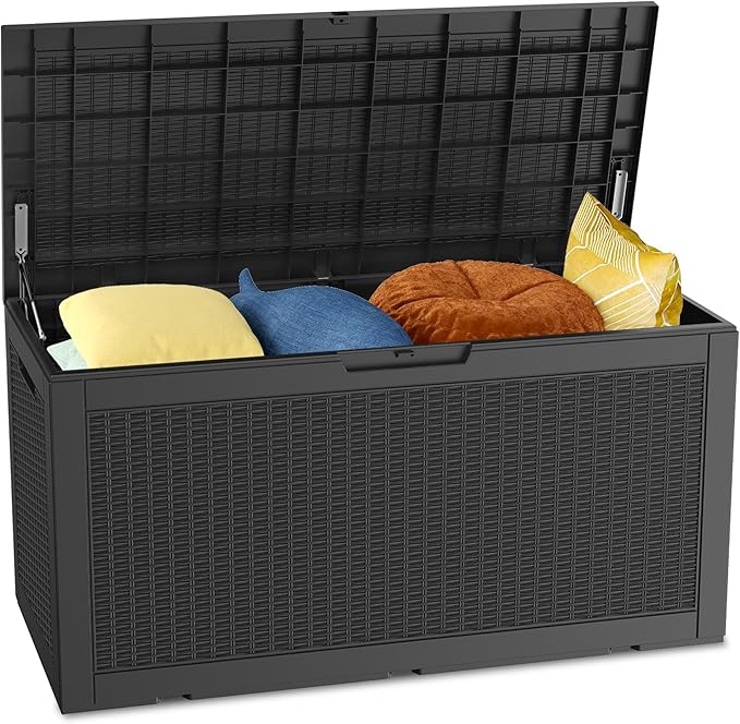 100 Gallon Outdoor Storage Box Waterproof Lockable Resin Deck Box Large, Patio Storage Bin for Pool Accessories Cushion Furniture, Garden Tools, UV-Resistant Outside Delivery Black-DeskLoop Office