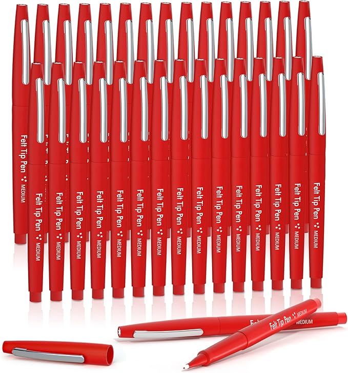 Lelix Felt Tip Pens, 30 Red Pack, 0.7mm Medium Point, Felt Tip Markers Pens for Journaling, Writing, Note Taking, Planner, Perfect for School Office and Art Supplies-DeskLoop Office
