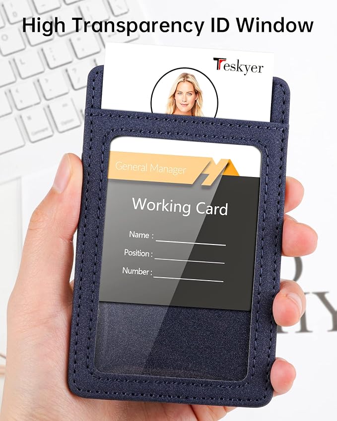 Teskyer Badge Holder with Lanyard, Leather ID Name Badge Card Holder with - Image 5