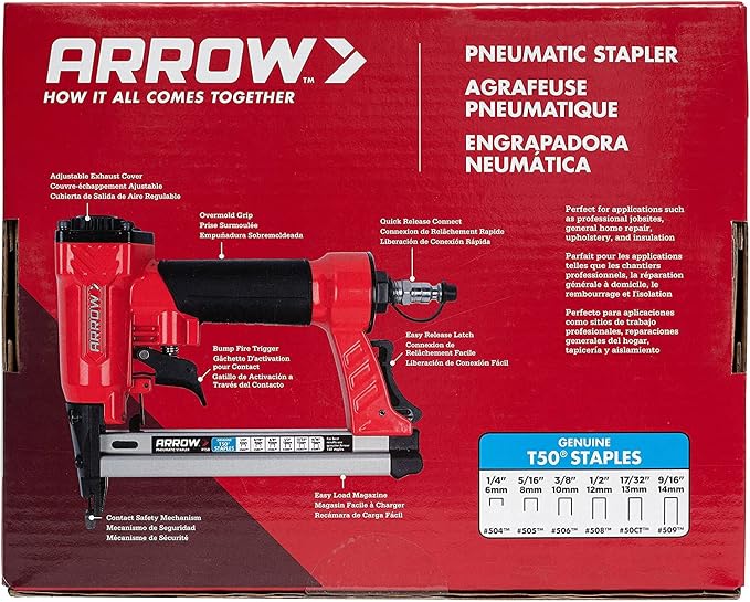 Arrow PT50 Oil-Free Pneumatic Staple Gun, Professional Heavy-Duty Stapler - Image 13