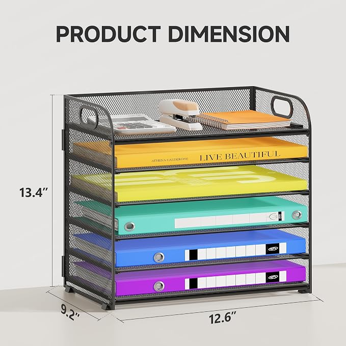 Cawukege 6 Tier Paper Organizer, Mesh Desk Organizer, Metal File Organizer - Image 7