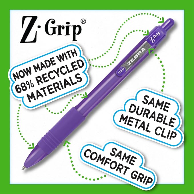Zebra Pen Z-Grip Recycled Retractable Ballpoint Pens, Durable Metal Clip - Image 4