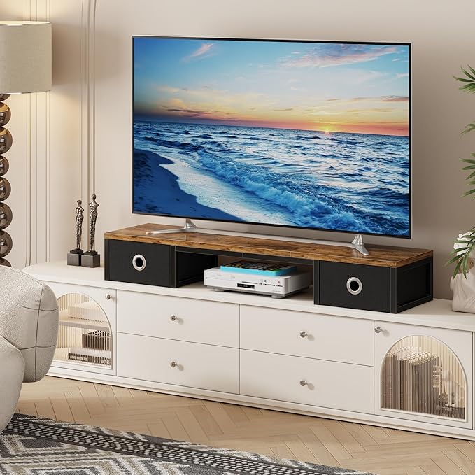 45" Large TV Riser with Fabric Drawers for 32-60 inch TV, TV Stand Riser with Steel Legs, Tabletop TV Riser Shelf, Monitor Stand Riser for Home Office, Rustic Brown-DeskLoop Office