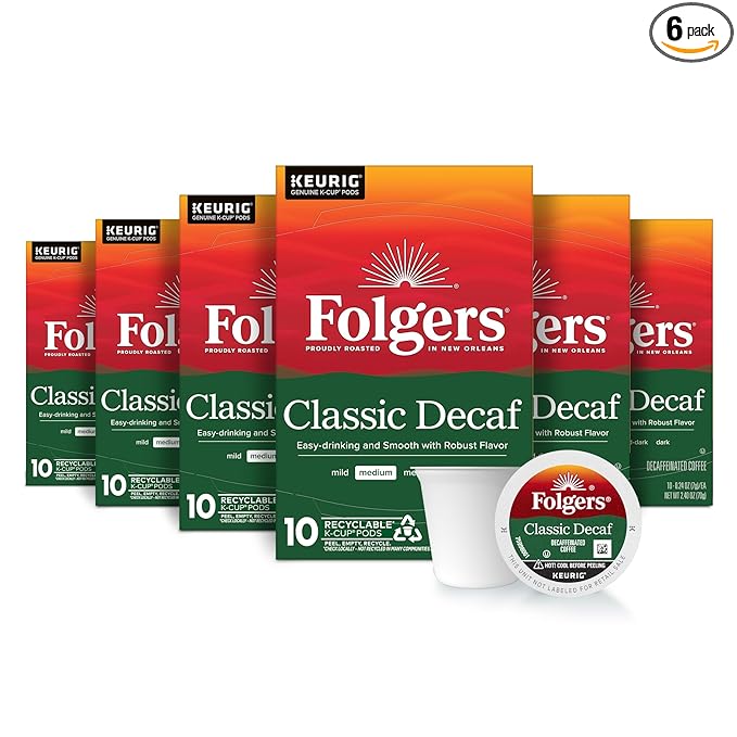 Folgers Classic Decaf Coffee, Keurig K-Cup Pods, 10 Count Box (Pack of 6)-DeskLoop Office