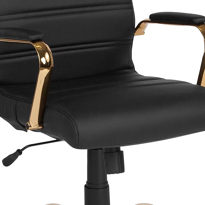 Flash Furniture Whitney High-Back Swivel LeatherSoft Desk Chair with Padded Seat and Armrests, Adjustable Height Padded Office Chair, Black/Gold-DeskLoop Office