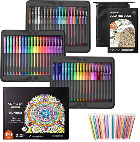 Shuttle Art Gel Pens, 120 Pack Gel Pen Set Packed in Sturdy Box, 60 Unique Colors with 60 Refills for Adults Coloring Books Drawing Doodling Crafts Scrapbooking Journaling-DeskLoop Office