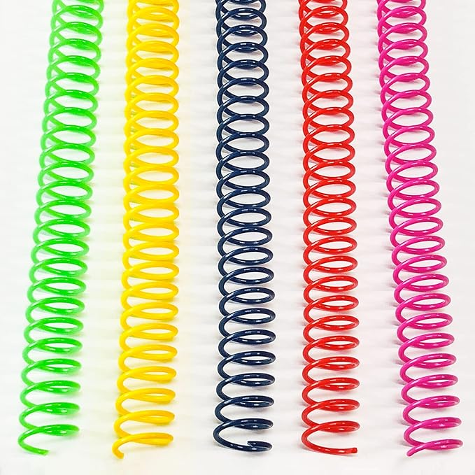 Binditek 50 Pack Plastic Spiral Binding Coils, 12mm(1/2"), 90 Sheet Capacity, 4:1 Pitch, Multi Color (Red, Blue, Yellow, Green, Pink), for Students and Coworkers-DeskLoop Office