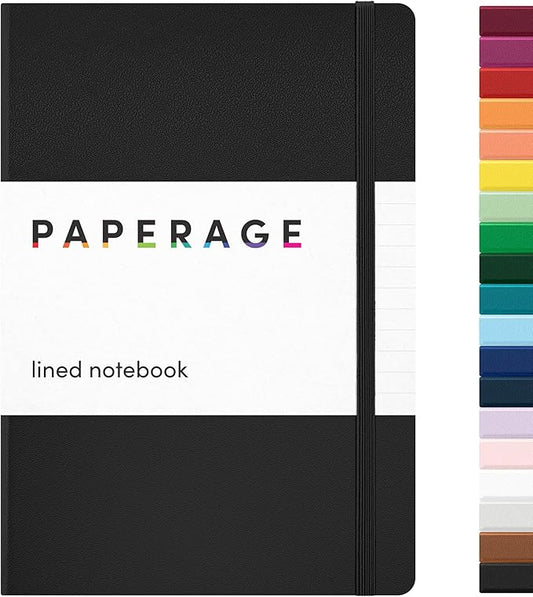 PAPERAGE Lined Journal Notebook, (Black), 160 Pages, Medium 5.6 in x 8 in - 100 GSM Thick Paper – Hardcover Journaling Notebook for Work, School & Note Taking-DeskLoop Office
