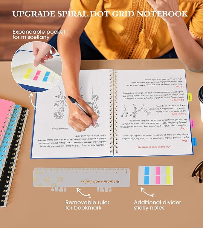 Dotted Notebook, Spiral Notebook Journal 8.5” x 11”, A4 Large Dot Grid Notebooks for Women Men, 100 GSM Dotted Paper, Plastic Hardcover Spiral Bullet Journals for Work School Sketching, Navy-DeskLoop Office