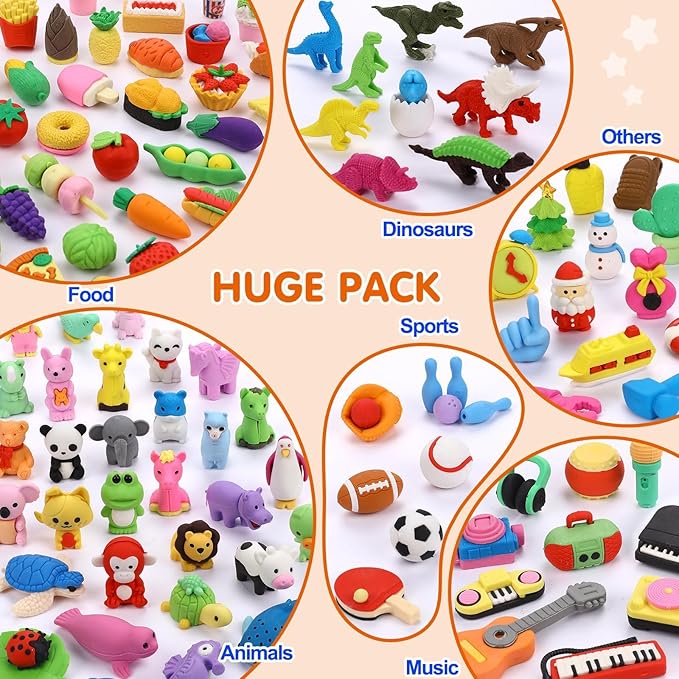 150 Pack Animal Erasers for Kids Bulk Pull Apart 3D Puzzle Erasers Treasure Box Toys for Classroom Rewards and Prizes Class Treasure Box Kids Party Favors Back to School Supplies Gift-DeskLoop Office