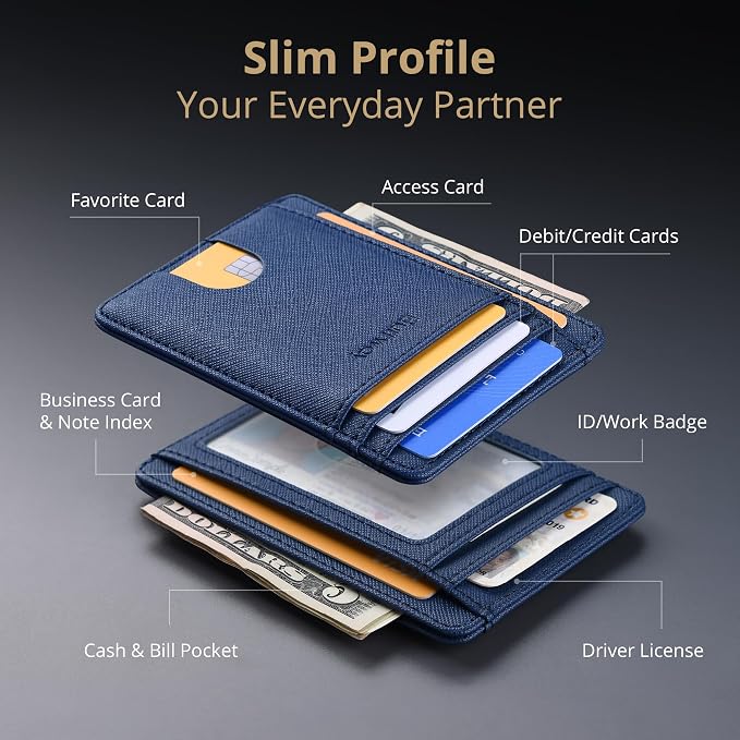 Buffway Slim Minimalist Front Pocket RFID Blocking Leather Wallets - Image 3