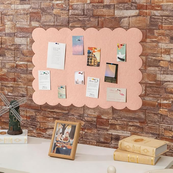 Mooliwe Scalloped Felt Bulletin Board 24 x 18 Inches Foldable Light Pink Pin - Image 3