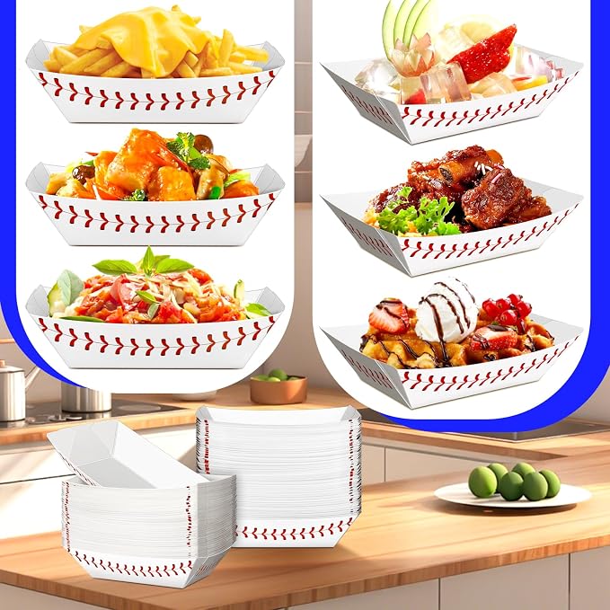 100 Pack 1 Lb Paper Food Boat Trays, Baseball Birthday Decorations Baseball - Image 7