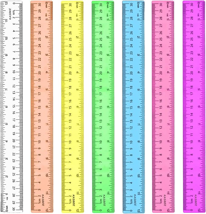12 Inch Clear Ruler, Kids Ruler, School Ruler, Colored Plastic Rulers, in and cm by KASBEE