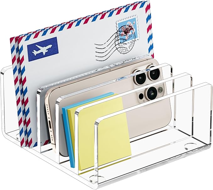 FUCDTEFC Desk Mail Organizer, 5 Section Clear Acrylic File Holder Letter by FUCDTEFC