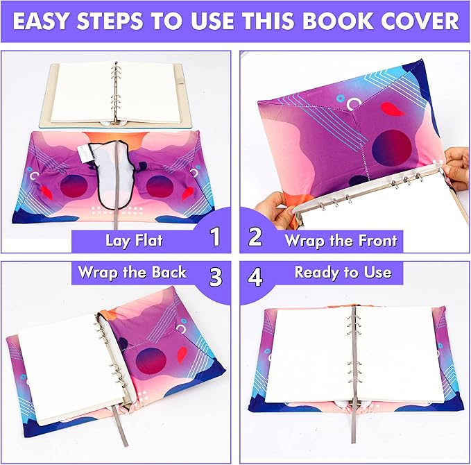 feela 12 Pack Jumbo Fabric Book Covers, Stretchable Washable Durable Reusable Nylon, for Hardcover Textbooks Notebooks up to 9'x11', 12 Patterns-DeskLoop Office