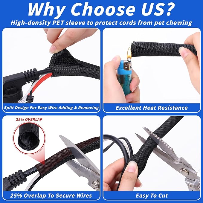 30FT Split Braided Sleeve Cable Management, 1 Inch Wire Loom Tubing Cord - Image 7