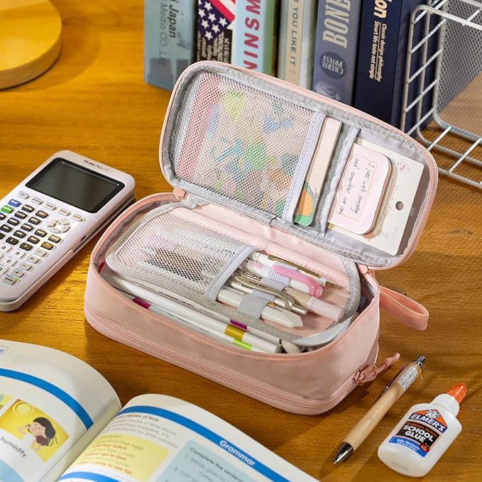 CICIMELON Large Pencil Case Big Storage Pen Pouch Bag with Compartment for School Supplies Office College Teen Boys Girls Adults, Upgraded Pink-DeskLoop Office