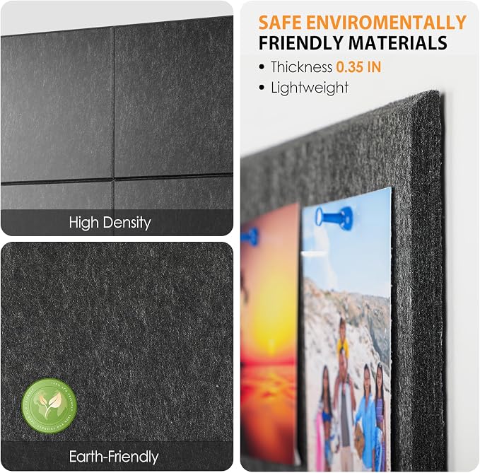 MaxGear Felt Bulletin Board 48" x 36", Dark Gray Felt Wall Tiles Wall Decor | - Image 2