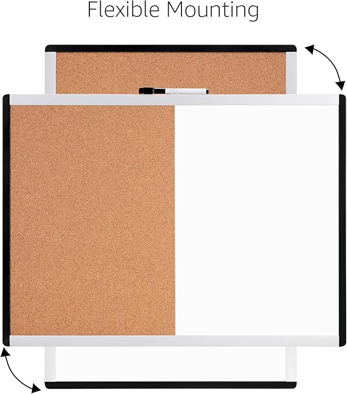 Amazon Basics Combo Magnetic Whiteboard&Cork Board for Home,Office and Classroom, Plastic/Aluminum Frame, White,Yellow, 17" x 23"-DeskLoop Office