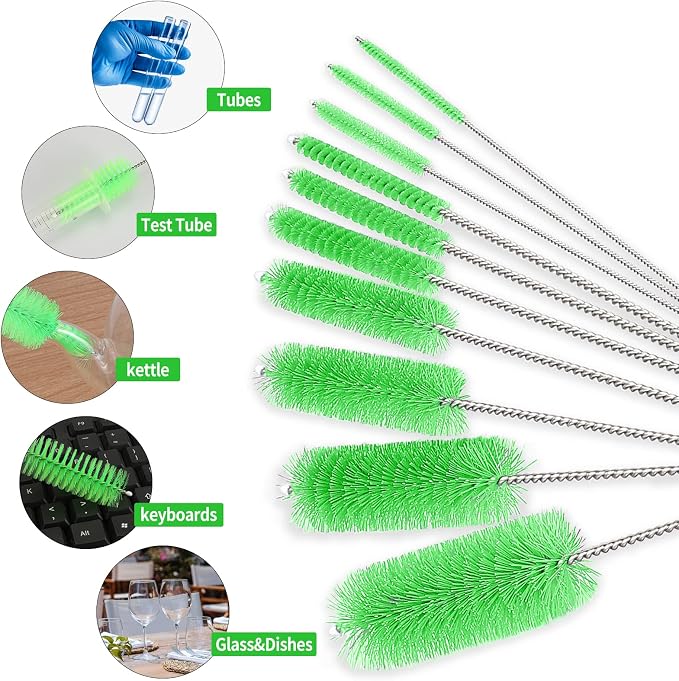 CiaraQ Bottle Cleaning Brushes, 8 Inch Nylon Tube Brush Set | Green Cleaner - Image 2