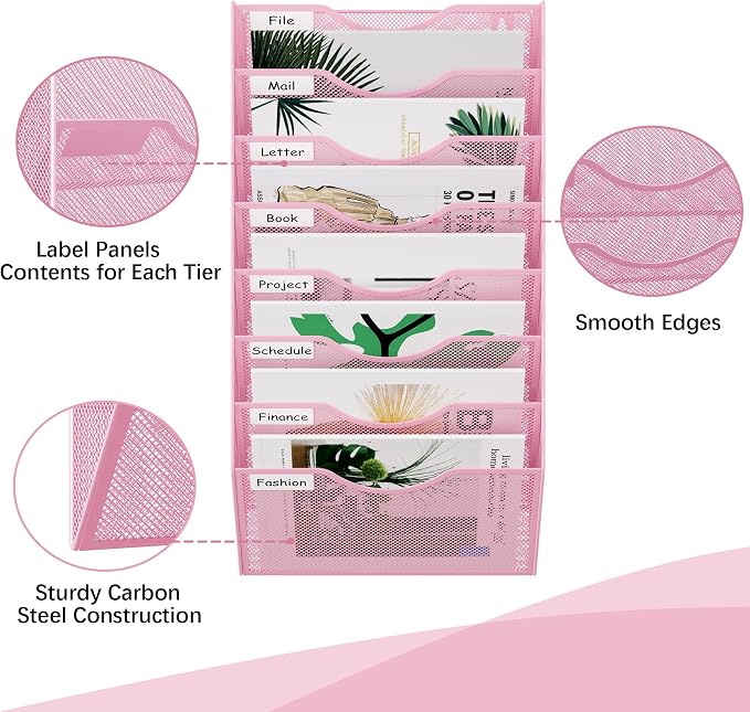 EasyPAG 8 Pocket Mesh Wall File Organizer, Hanging Paper Folder Holder - Image 3