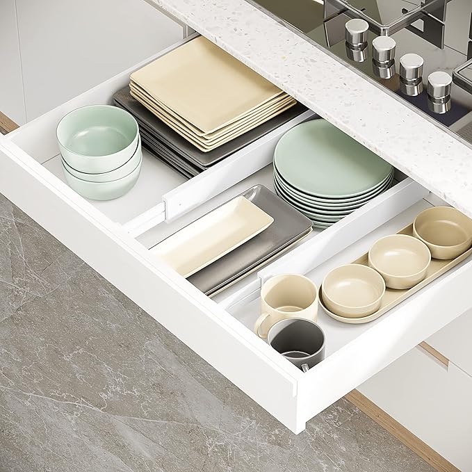 BAMEOS Drawer Dividers Bamboo Separators Organization Expandable Organizers for Kitchen Bedroom Bathroom Dresser Office 4-pack-DeskLoop Office