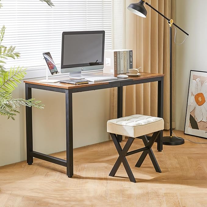 IBUYKE Square Makeup Stool with X-Leg Foot Rest, Linen Footrest, Ottoman Seat, Multi-Use as Small Side Table, for Bedroom, Living Room, Linen LG-70Y-DeskLoop Office