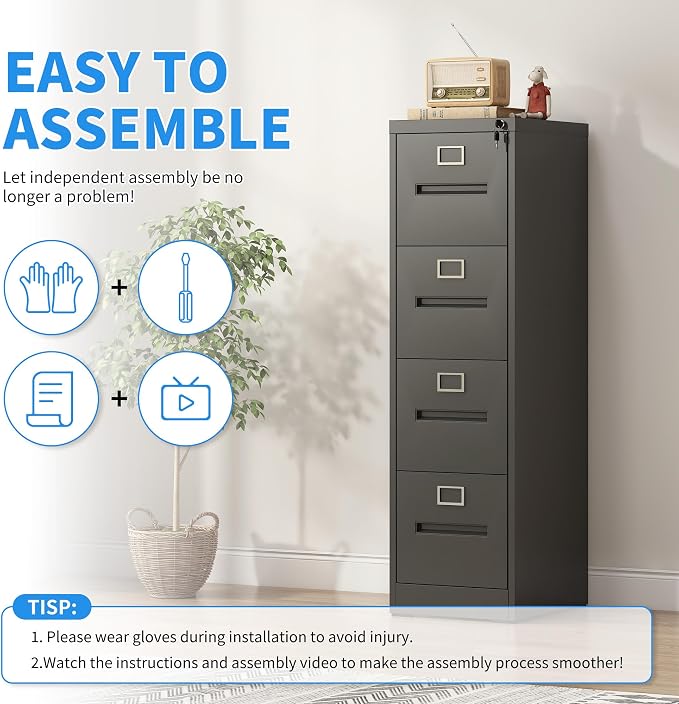 Yukimo 4 Drawer File Cabinet, Vertical File Cabinet - Image 4