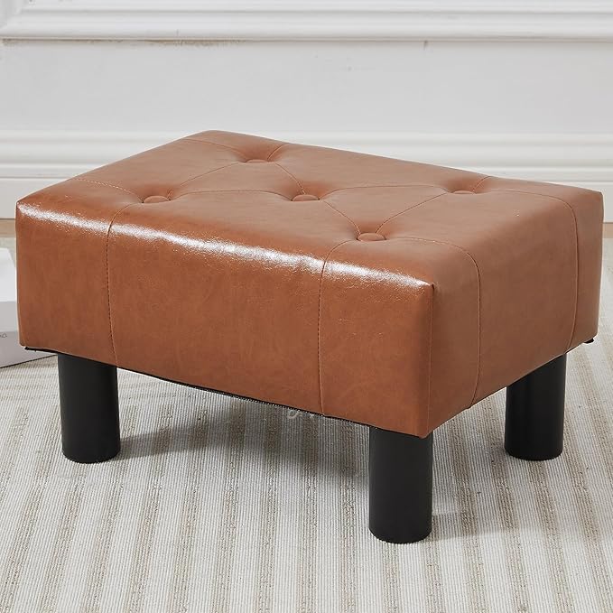 Small Foot Stool Ottoman, Faux Leather Footstool Ottoman Foot Rest by FIMIVIBI
