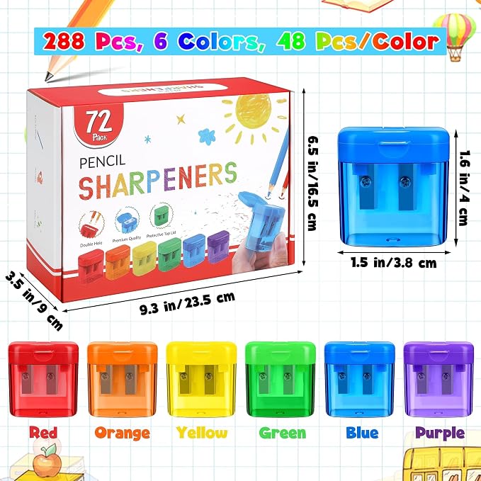 Aodaer 288 Pieces Pencil Sharpeners Bulk Double Hole Pencil Sharpener Manual - Image 2