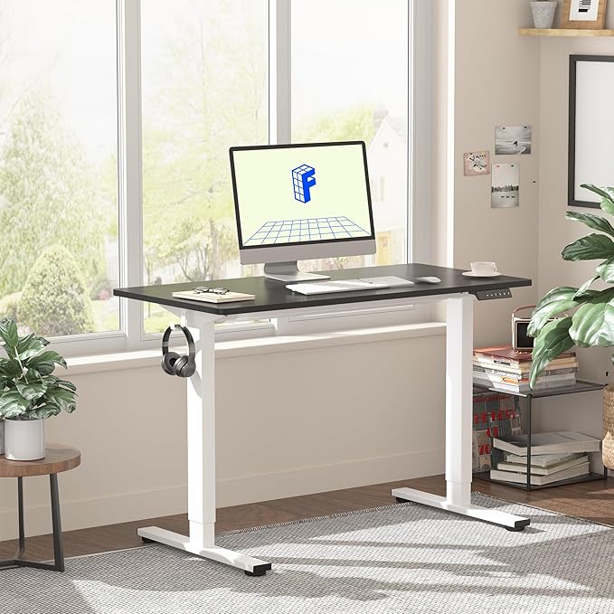 FLEXISPOT EN1 One-Piece Standing Desk, 40 x 24 Inches Large Height Adjustable Desk, Electric Sit Stand Desk Home Office Table Computer Workstation (White Frame + Black Desktop, 2 Packages)-DeskLoop Office