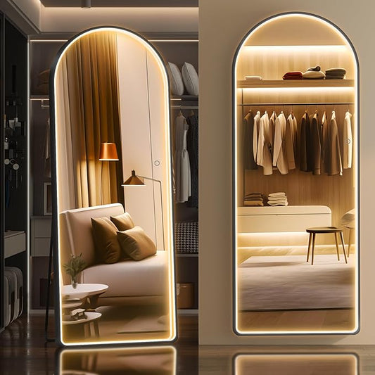 Hasipu 63" x 22" Led Mirror Full Length, Full Body Mirror with Lights, Arch Design, Wall Mounted, English Style-DeskLoop Office