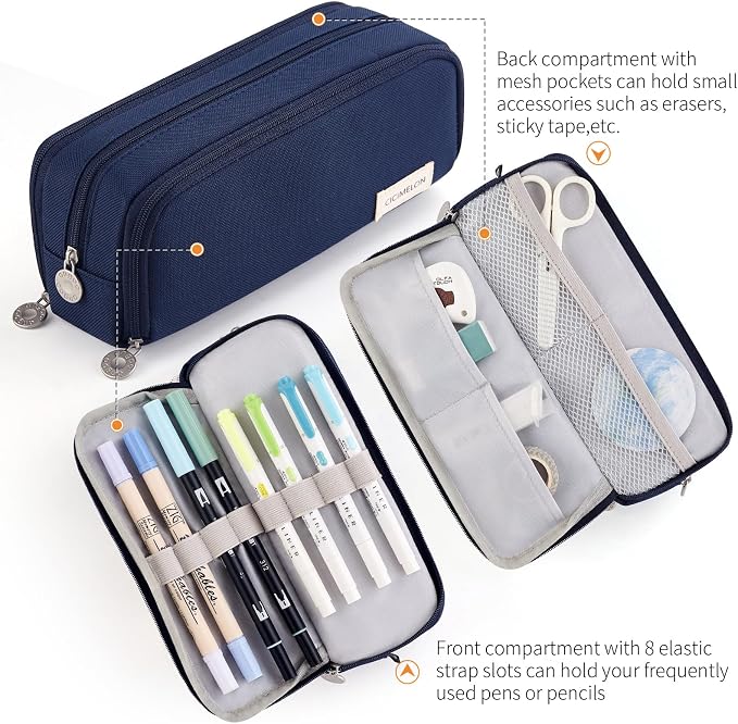CICIMELON Large Capacity Pencil Case 3 Compartment Pouch Pen Bag - Image 3