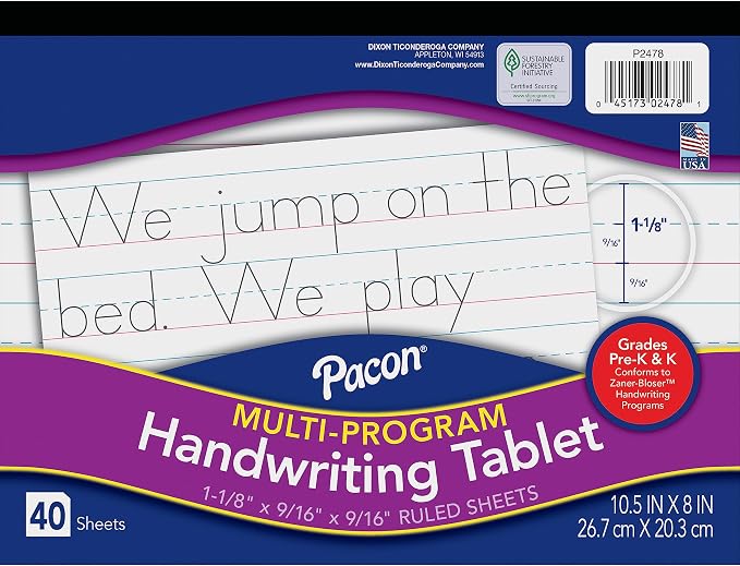 Pacon Handwriting Paper, Zaner-Bloser Grades Pre-K & K, 1-1/8" x 9/16" x 9/16" by Pacon