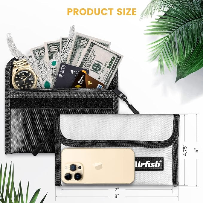 Airfish Fireproof Money Bag, 5 x 8 inches Fireproof Wallet, Waterproof Cash Bag - Image 5
