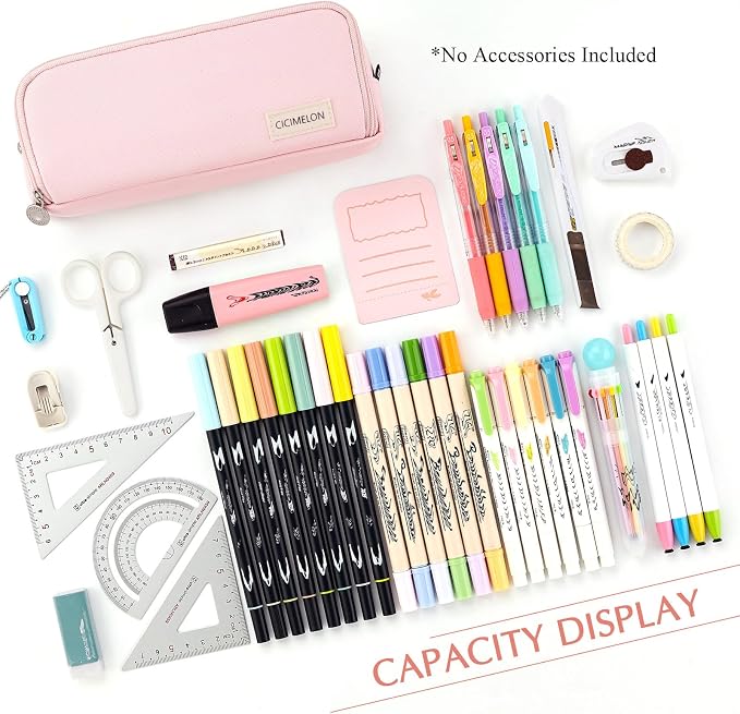CICIMELON Large Capacity Pencil Case 3 Compartment Pouch Pen Bag - Image 3