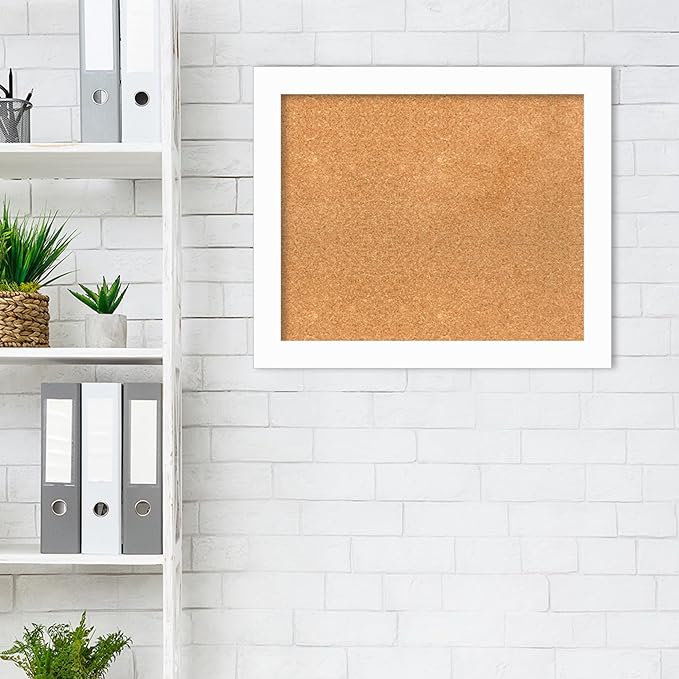 Amanti Art Natural Cork Board for Wall, 21x25 Vision Board with White Frame, Medium Corkboard Office Decor for Home Organization, Casual Corkboard Pinboard to Display Items for Home Organization in-DeskLoop Office
