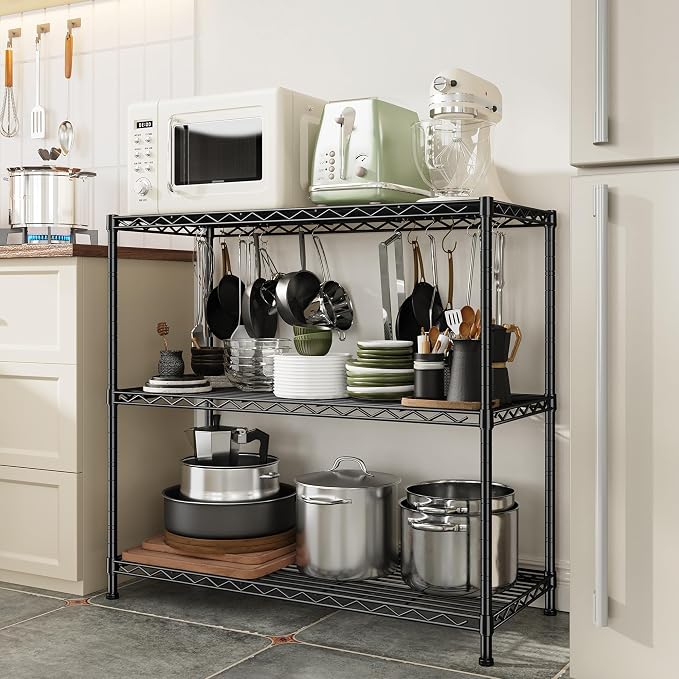 3- Shelf Metal Shelving Unit 35.6Wx14Dx36H, Adjustable Storage Shelves Heavy - Image 2