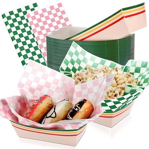 Geosar 100 Pcs Gingham Party Supply Disposable Paper Food Tray Bulk Disposable by Geosar